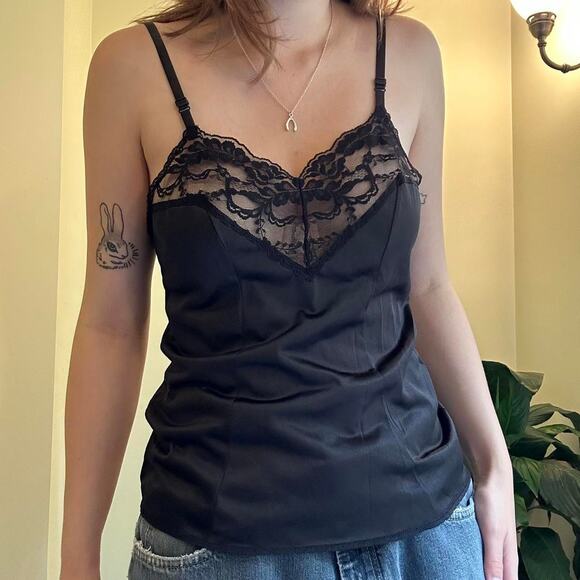 Vintage black lace slip cami top size medium - Picture 1 of 6